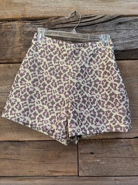 J Crew animal print metallic trouser shorts, 2, brown/pink/gold metallic